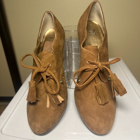 Anne Klein Tan Suede Lace Up Booties   6 - Picture 1 of 9